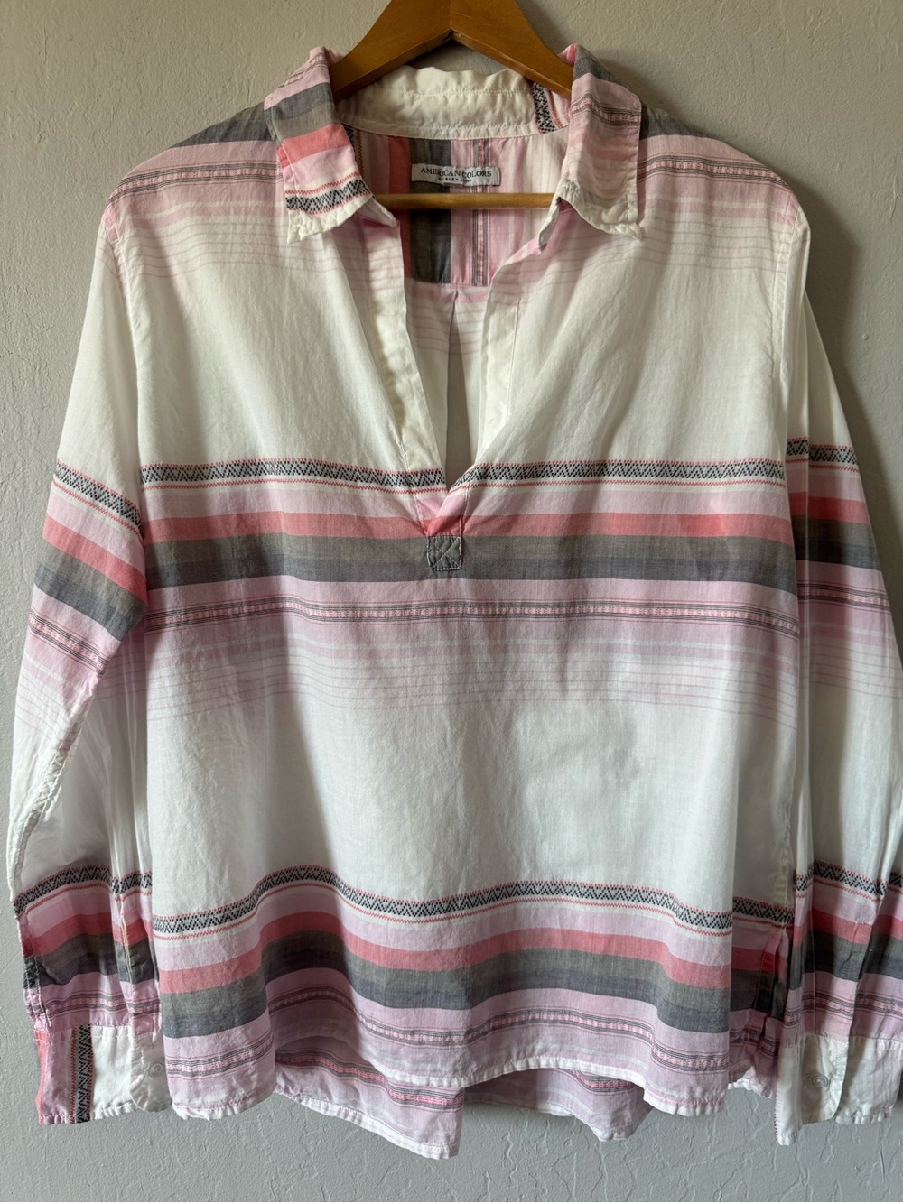 American Colors by Alex Lehr Cotton Popover Baja Pink & Gray Sriped Tunic Large